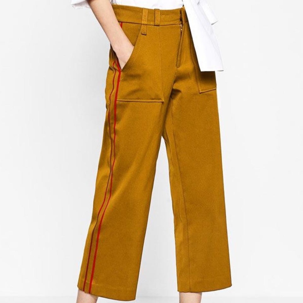 Zara Trafaluc mustard military cropped ankle pant